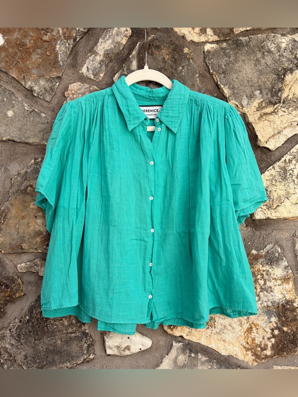 BERENICE the coolest girl aqua cotton gauzy button down top blouse 38 / Medium 8